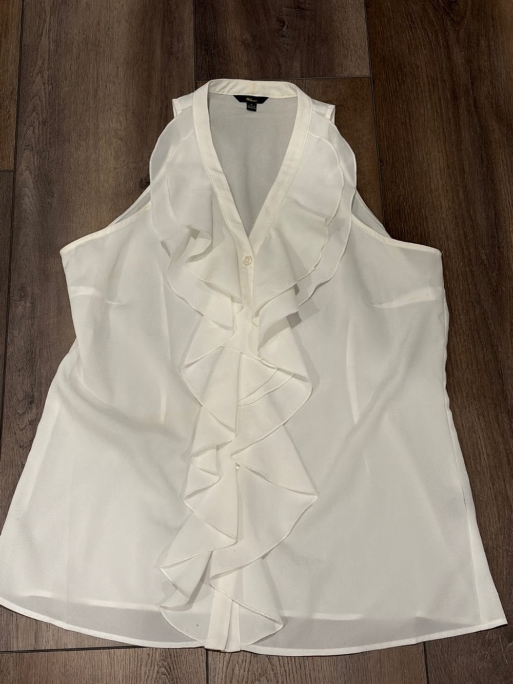 Milano Cream Ruffle V-Neck Sleeveless Blouse